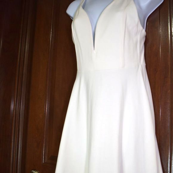 HeartBeeps White Fit & Flare Mini Dress Medium Low Cut Sleeveless Zip Back - Picture 11 of 14